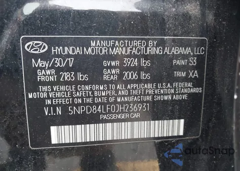 2018 Hyundai Elantra Sel z USA, uszkodzony, nr VIN 5NPD84LF0JH236931